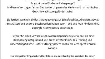 Vortrag - Zahnspange, Kieferwachstum und Gesundheit