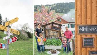Familie mit Wegweiser